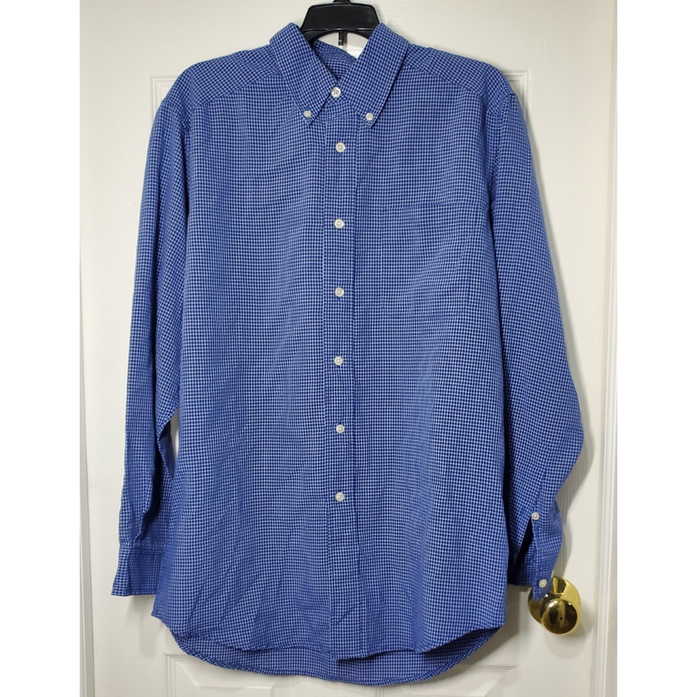 TravelSmith Men’s Medium Button-Down Shirt Blue Check 71% Rayon 29% Polyester